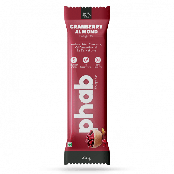 Phab Energy Bars – No Preservatives, No Artificial Sweeteners, Zero Trans Fats & Goodness of Honey: Pack of 6x 35g (CRANBERRY ALMOND)