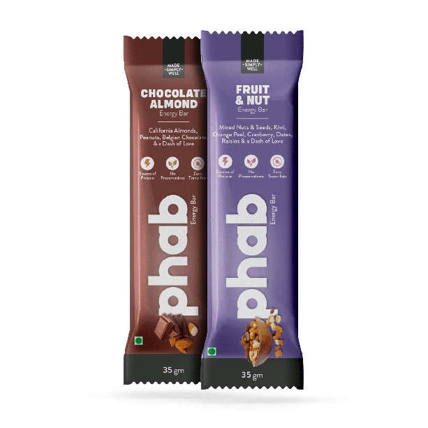 Phab Energy Bars – No Preservatives, No Artificial Sweeteners, Zero Trans Fats & Goodness of Honey (Pack of 6) (Variety Pack)