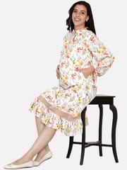 The Kaftan Company-Off-White Brushed Dandelion Maternity Dress