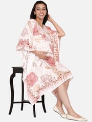 The Kaftan Company-Pink flora and abstract maternity kaftan dress with ruffle detail and feeding zipper