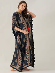 The Kaftan Company-Scalloped Edge Temple Paisley Maternity Kaftan