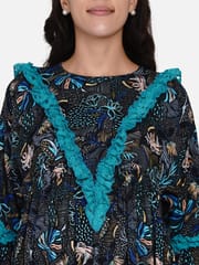 The Kaftan Company-Blue Floral Lacey Hi-Low Maternity and Nursing Dress
