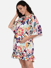 The Kaftan Company-Brushed Flora Ruffled Maternity and Nursing Dress