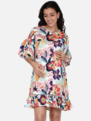 The Kaftan Company-Brushed Flora Ruffled Maternity and Nursing Dress