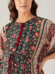 The Kaftan Company-Green And Red Florets Maternity and Feeding Kaftan