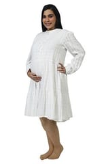 Chicmomz White Calf Length Dress in Solid White