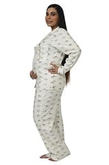 Chicmomz Elephant Print Maternity Nightsuit in Creme