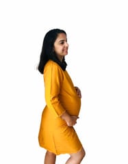 Chicmomz Solid Color Cut Style Short Maternity Dress in Mustard