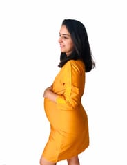 Chicmomz Solid Color Cut Style Short Maternity Dress in Mustard