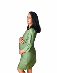 Chicmomz Solid Color Cut Style Short Maternity Dress in Olive Green