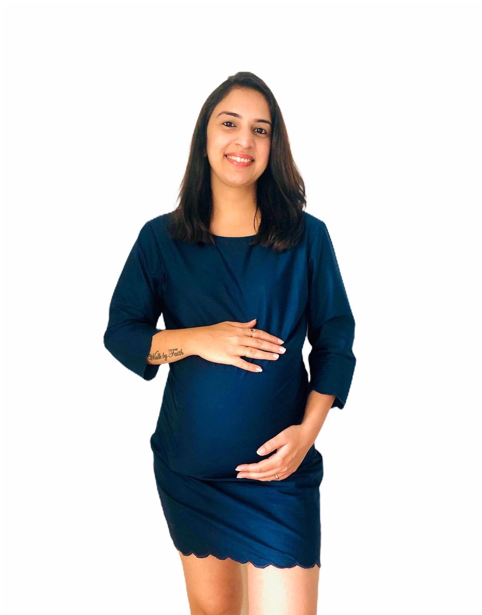 Chicmomz Solid Color Cut Style Short Maternity Dress in Royal Blue