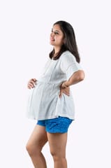 Chicmomz Solid Color Lace Peplum Maternity Top in White