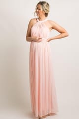 Plum and Peaches Light Pink Halter Maternity Gown