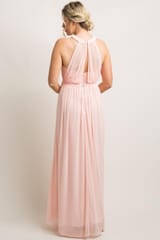 Plum and Peaches Light Pink Halter Maternity Gown