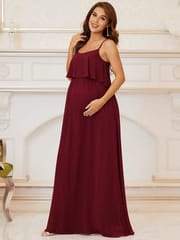 Plum and Peaches Ruffle Top Spaghetti Strap Maternity Gown
