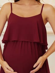 Plum and Peaches Ruffle Top Spaghetti Strap Maternity Gown