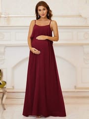 Plum and Peaches Ruffle Top Spaghetti Strap Maternity Gown