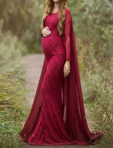 Plum and Peaches Lace Maternity Gown With Cape