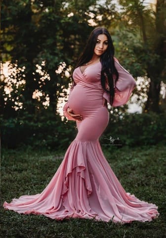Plum and Peaches Long Sleeve Mermaid Maternity Gown