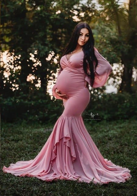 Plum and Peaches Long Sleeve Mermaid Maternity Gown