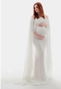 Plum and Peaches Cape Maternity White Gown
