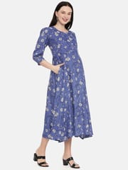The Mom Store Azure Blue Floral Maternity and Nursing Kurta Dress