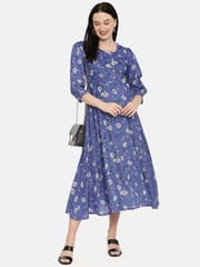 The Mom Store Azure Blue Floral Maternity and Nursing Kurta Dress