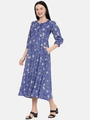 The Mom Store Azure Blue Floral Maternity and Nursing Kurta Dress