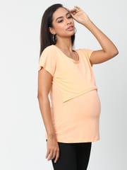 The Mom Store Tangerine Stylized Solid Maternity and Nursing Top