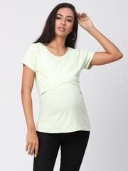The Mom Store Key Lime Stylized Solid Maternity and Nursing Top