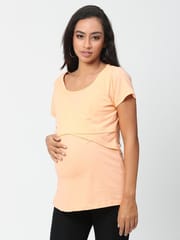 The Mom Store Tangerine Stylized Solid Maternity and Nursing Top