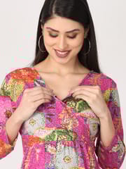 The Mom Store Magenta Bloom Maternity and Nursing Top