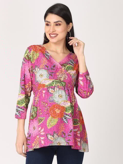 The Mom Store Magenta Bloom Maternity and Nursing Top