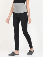 The Mom Store Stretchable Denims with Belly Support- Black