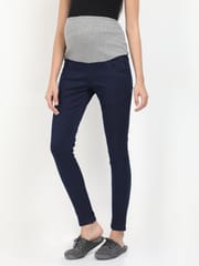 The Mom Store Stretchable Denims with Belly Support- Navy Blue