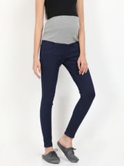 The Mom Store Stretchable Denims with Belly Support- Navy Blue