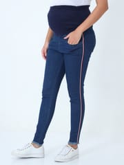The Mom Store Distress Taped Maternity Denims with Belly Support-Blue