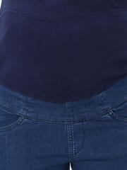The Mom Store Distress Taped Maternity Denims with Belly Support-Blue