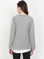 The Mom Store Grey Melange with White Sleeveless Inner Maternity and Nursing Sweatshirt 2 Piece Set