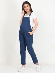 The Mom Store Maternity Denim Dungaree with Elasticated Waist Blue