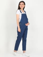 The Mom Store Maternity Denim Dungaree with Elasticated Waist Blue