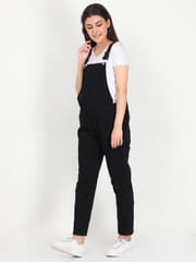 The Mom Store Maternity Denim Dungaree with Elasticated Waist Black