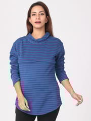 The Mom Store Dazzling Blue Shawl Collar Maternity and Nursing Sweat top