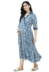 Mometernity Blue Floral Paisley Print Maternity & Nursing Dress