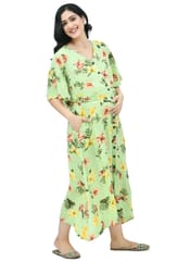 Mometernity Green Floral Tropical Print Maternity & Nursing Dress