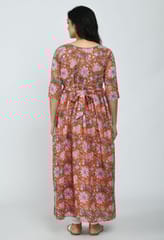 Mometernity Orange Floral Cotton Maternity & Nursing Kurta