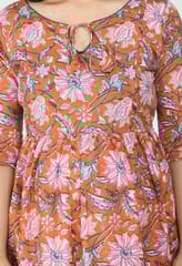 Mometernity Orange Floral Cotton Maternity & Nursing Kurta