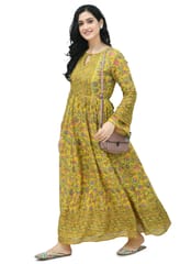 Mometernity Mustard Floral Maternity & Nursing Maxi Kurta Dress