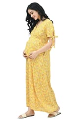 Mometernity Yellow Ditsy Floral Print Maternity Maxi Dress