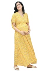 Mometernity Yellow Ditsy Floral Print Maternity Maxi Dress